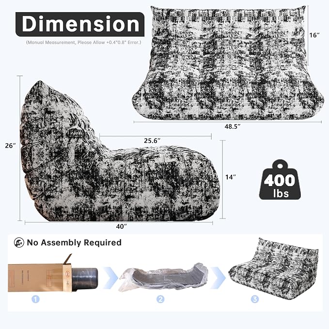 Bean Bag Chairs for Adults, Memory Foam Couch Loveseat Sofa Chair, Soft Teddy - Image 2