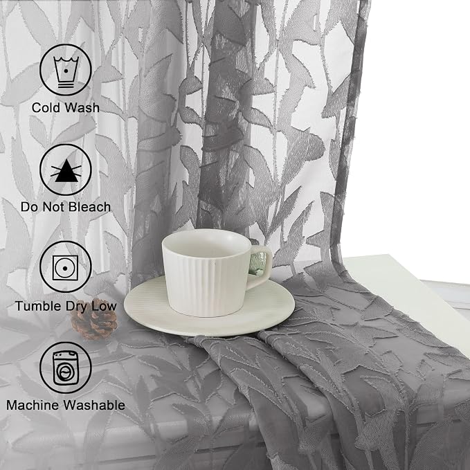 Lecloud Leia Charcoal Grey Sheer Curtains 108 Inches Long 2 Panels, Airy - Image 4