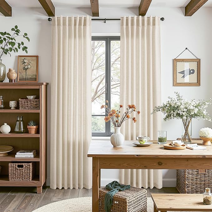 Cream Beige Linen Curtains for Living Room 98 Inches Long Light Filtering Semi - Image 8