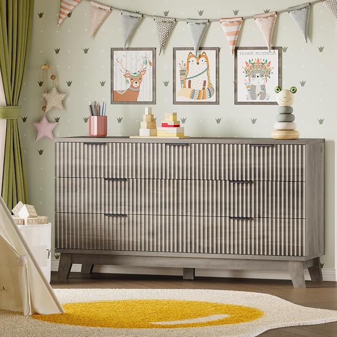BORNOON 57" Long Dresser for Bedroom, 7-Drawer Fluted Chest, Wide Wood Storage - Image 8