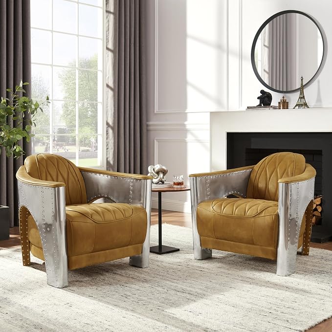 Art Leon Genuine Leather Accent Chair, Mid Century Industrial Armchair - Image 5