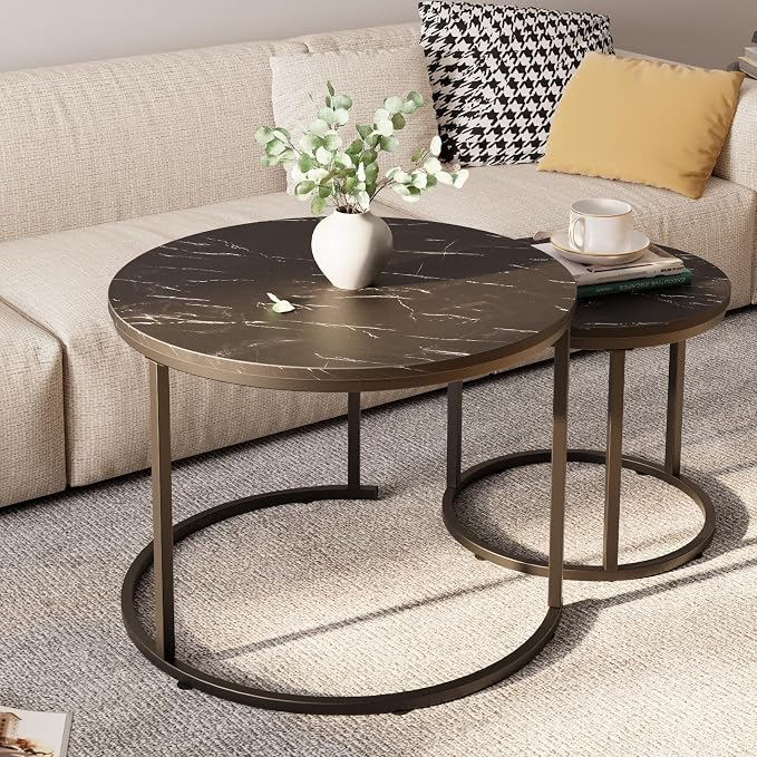 aboxoo Round Nesting Coffee Table Side Set of 2 End Tables - Image 2