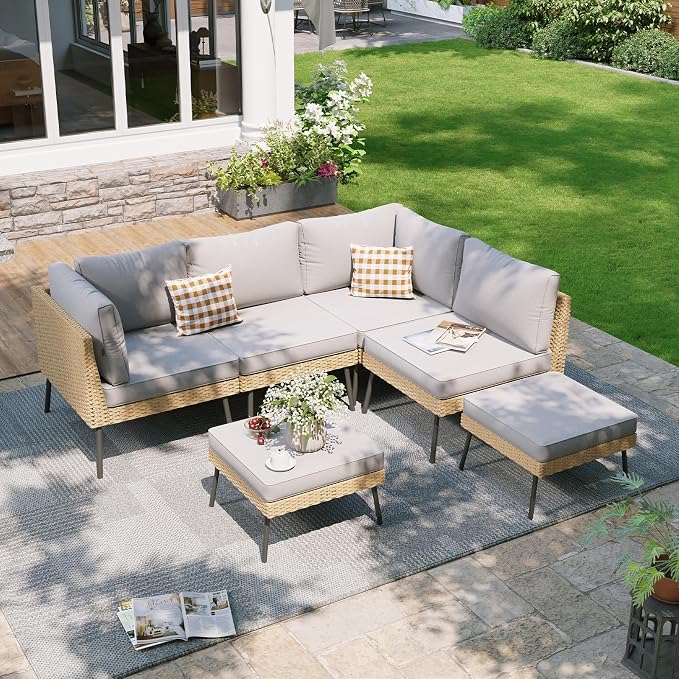 Aoxun 6-Piece Patio Furniture Set, Wicker Outdoor Furniture by Aoxun