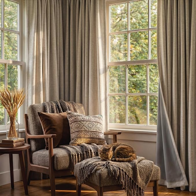 RYB HOME 100% Blackout Linen Textured Curtains - Image 5