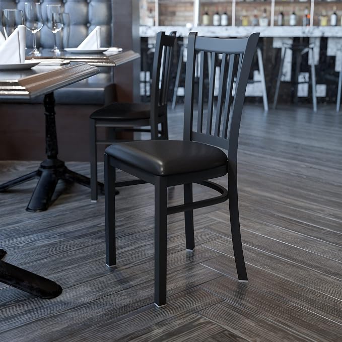 Flash Furniture 4 Pack HERCULES Series Black Vertical Back Metal Restaurant - Image 2