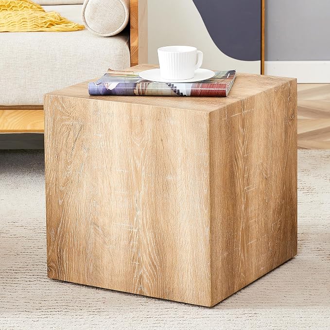 16'' Cube Coffee Table with Wood Grain Pattern, Square No Assembly End Table - Image 3