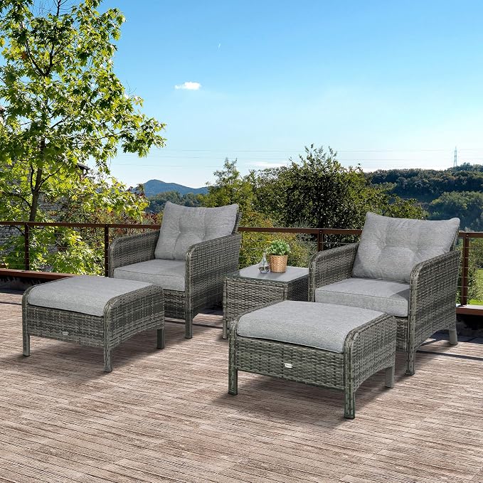 Outsunny 5 Pieces Rattan Wicker Lounge Chair Outdoor Patio Conversation Set - Image 2