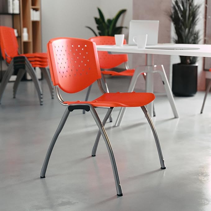Flash Furniture HERCULES -5 Pack 880 lb. Capacity Orange Plastic Stack Chair | - Image 2