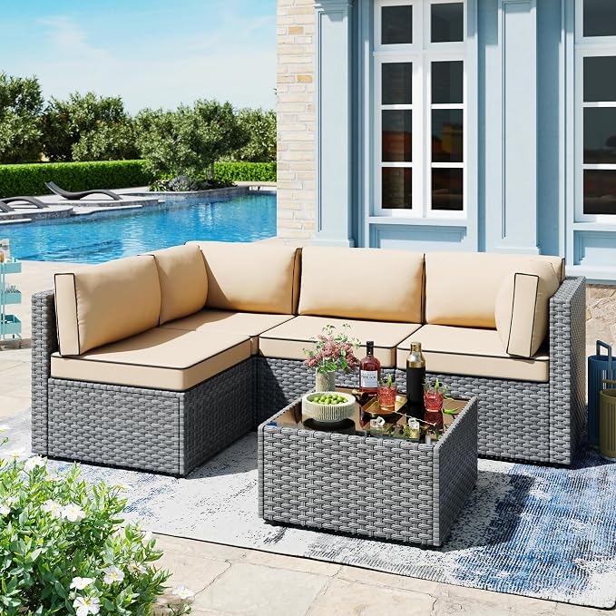 SUNLEI 5pcs Patio Outdoor Furniture Sets Conversation Set, Low Back All-Weather by SUNLEI