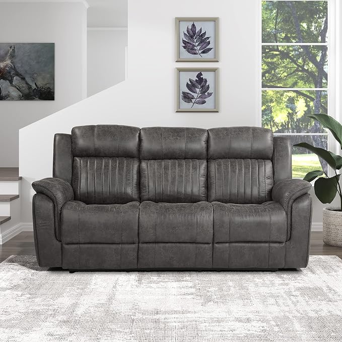 Lexicon 83.5" W Manual Double Reclining Sofa, Polished Microfiber Recliner Sofa by Lexicon