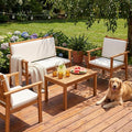 Devoko Patio Furniture 4 Piece Acacia Wood Outdoor Conversation Sofa Set by DEVOKO