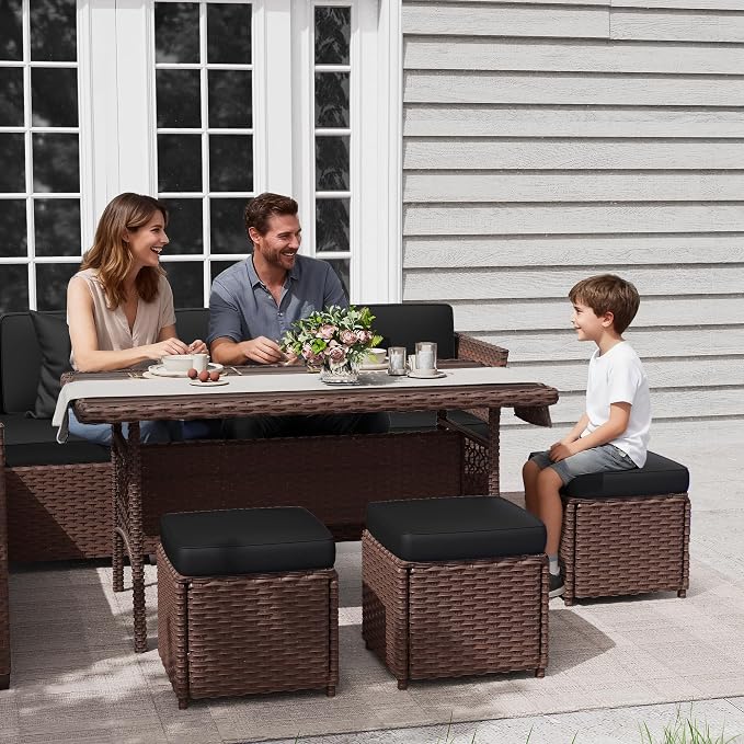 KIGOTY 7 Piece Patio Furniture Set, Outdoor PE Wicker Rattan Outdoor Dining Set - Image 8