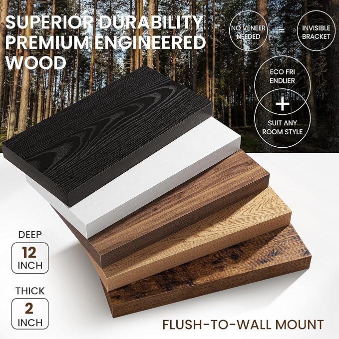 Oak Floating Shelves 55Inch Long, 12 Inch Deep Floating Shelves - Image 4
