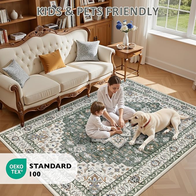 Area Rugs 10x12 Living Room Rug: Washable Rug Soft Vintage Boho Medallion - Image 8
