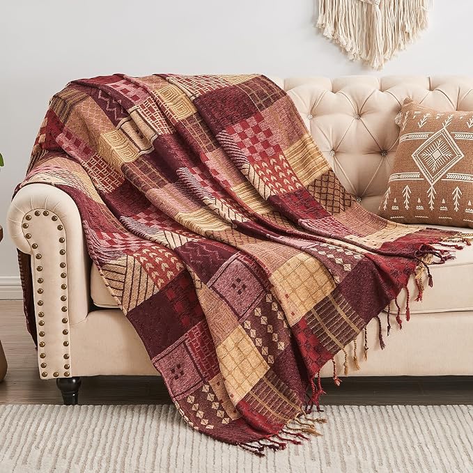 Boho Throw Blanket, Patchwork Large Blankets - Image 2