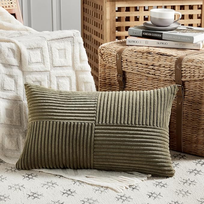 Fancy Homi 2 Packs Olive Green Lumbar Decorative Throw Pillow Covers 12x20 Inch - Image 2