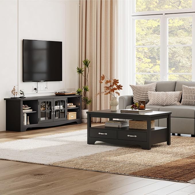 LINSY HOME TV Stand for 75 Inch TV, Modern Farmhouse Entertainment Center - Image 9