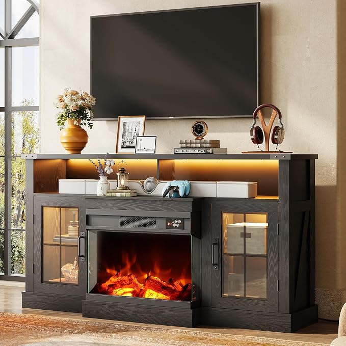 WLIVE 3-Sided Glass Electric Fireplace TV Stand by WLIVE