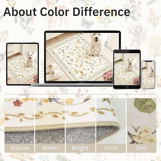 Soalmost Dog 8x10 Area Rugs for Living Room, Machine Washable Animal Floral - Image 8