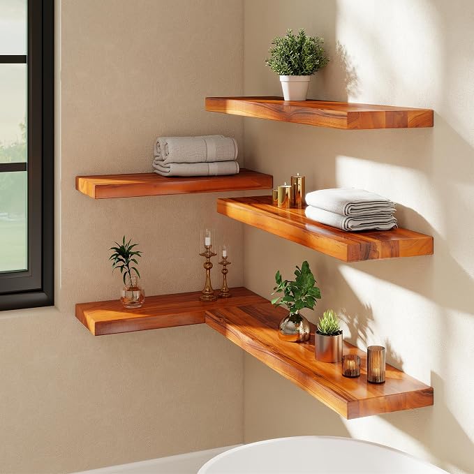 32 Inch Teak Floating Shelves Set of 2 - Image 2