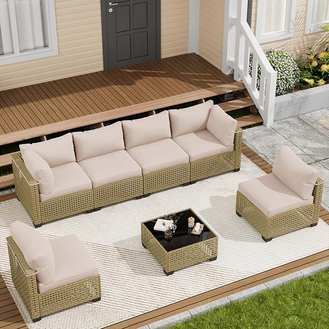 LOUVIXA 7 Piece Outdoor Patio Furniture Set, Outdoor Sectional Sofa, Wicker - Image 7