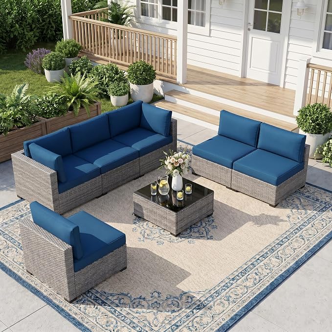LOUVIXA 7 Piece Outdoor Patio Furniture Set, Outdoor Sectional Sofa, Wicker by LOUVIXA