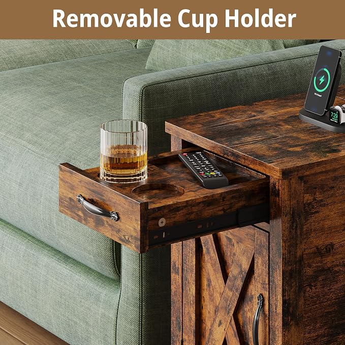 IRONCK End Table with Charging Station, Narrow Side Table - Image 8