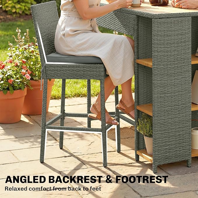 Outsunny 5 Piece Outdoor Bar Set, Wicker Outdoor High Top Table and Chairs - Image 8