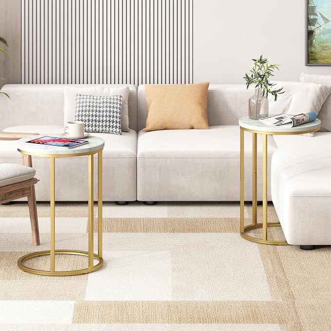 Function Home C Table End Table, Marble C Shaped Sofa Side Table, Couch Tables - Image 2