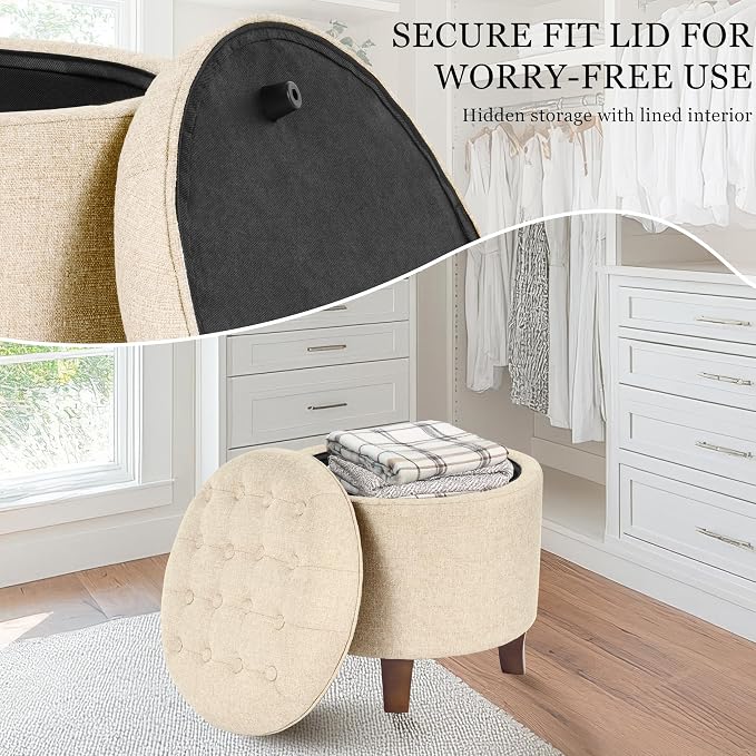 HomePop by Kinfine Fabric Upholstered Round Storage Ottoman - Image 4