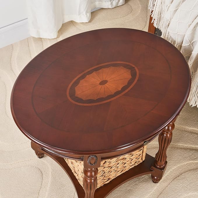Solid Wood End Table with Drawer, Oval Sofa Side Table, Storage Shelf, Living - Image 5