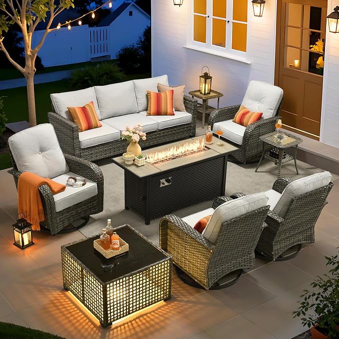 ovios 9 Pieces Patio Furniture Set, Outdoor Wicker Sofa Couch by OVIOS
