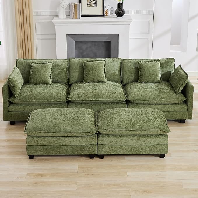 111'' Sectional Cloud Deep Seat Couch, Oversized Chenille U Shaped Sectional - Image 8