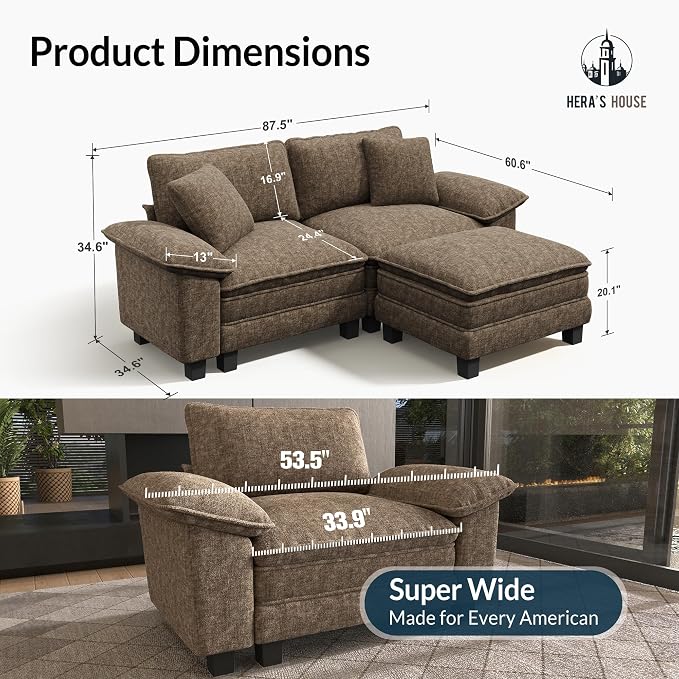 HERA'S HOUSE 88" Modular Sectional Sofa, L Shaped Couches - Image 2