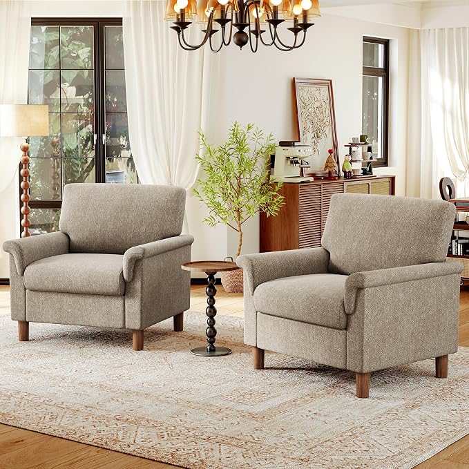 Mid Century Modern Accent Chairs Set of 2, Chenille Comfy Living Room Arm Chairs by ErdoruLiving