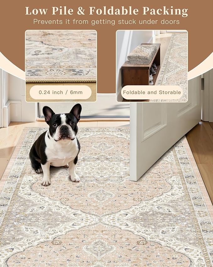 Madane Washable Area Rug 2x3, Small Entryway Rug Non-Slip Vintage Door Mat - Image 6