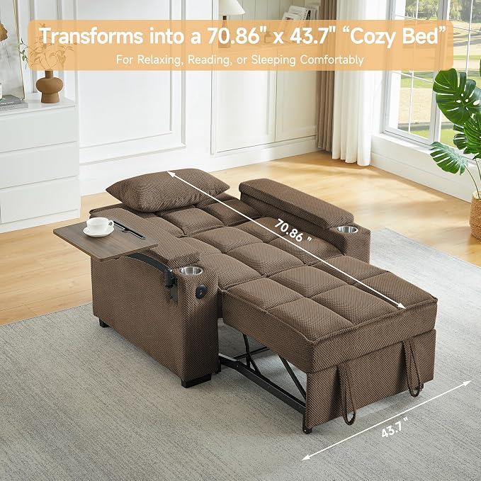Auvsoce 3-in-1 Folding Convertible Sofa Bed Set of 2, Sleep Couch - Image 4