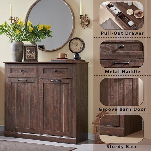 IFGET Double Tilt Out Trash Cabinet, 20 Gallon Farmhouse Laundry Hamper Cabinet - Image 3