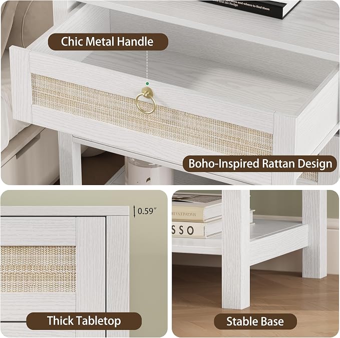 Xixini Nightstand Set of 2, Rattan Boho Bedside Table - Image 5