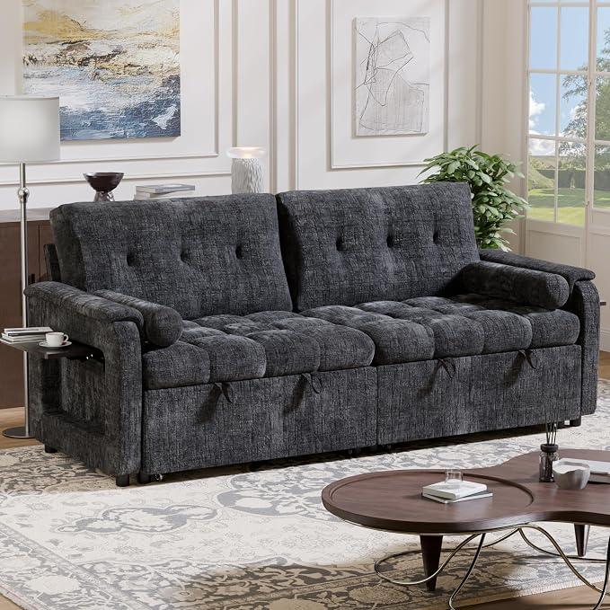 Convertible Sleeper Sofa Bed, 86 Inch Chenille Pull Out Couch - Image 8