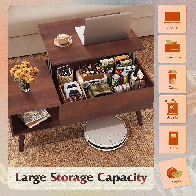 WLIVE Coffee Table for Living Room, Lift Top Coffee Table - Image 4