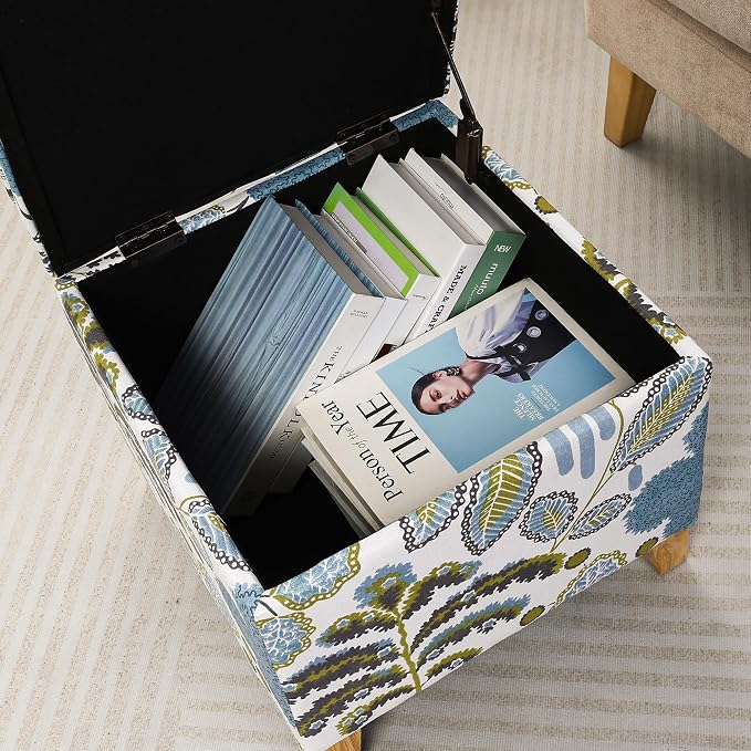 Adeco 18 Inch Linen Storage Ottoman Cube, Upholstered Footstool - Image 5