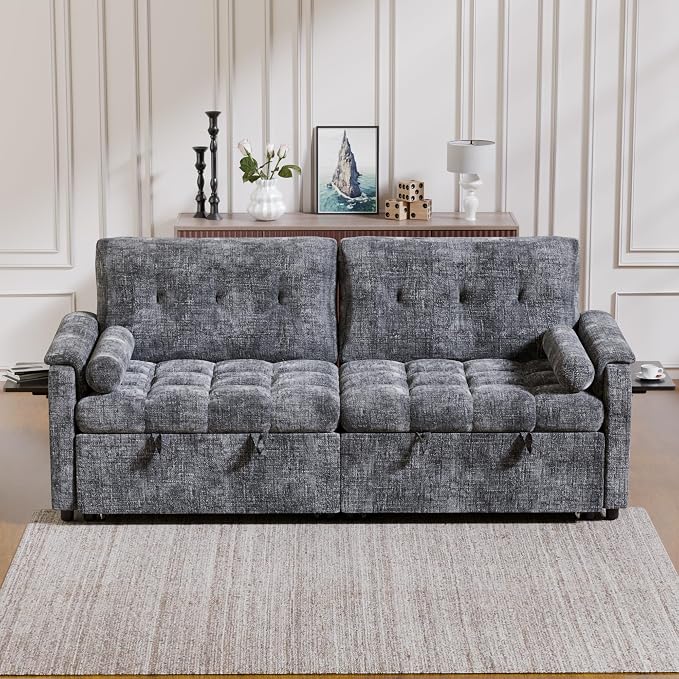 Convertible Sleeper Sofa Bed, 86 Inch Chenille Pull Out Couch - Image 8