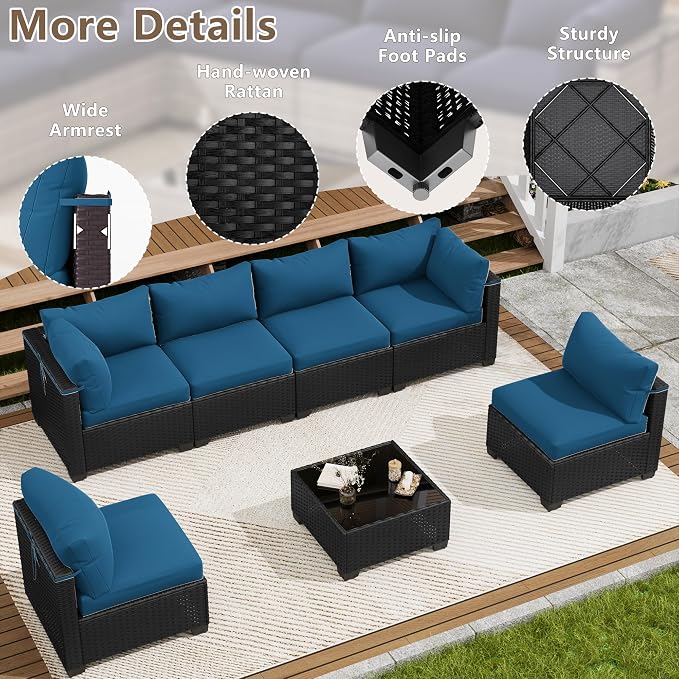 LOUVIXA 7 Piece Outdoor Patio Furniture Set, Outdoor Sectional Sofa, Wicker - Image 5
