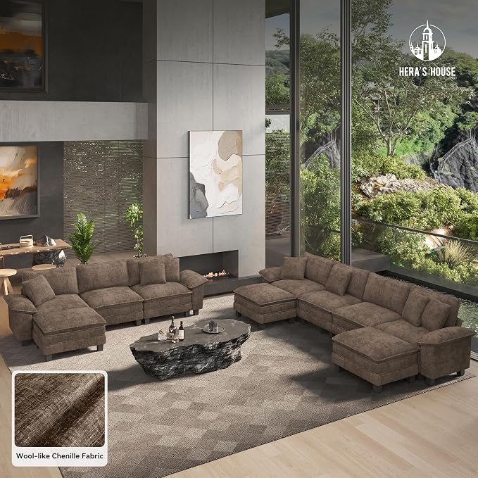 HERA'S HOUSE 124" Modular Sectional Sofa, Oversized U Shaped Couches - Image 9