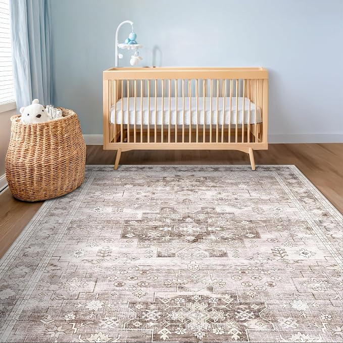 Hazo Haus Washable Neutral Farmhouse Bedroom Rug, 5x7 Area Rugs - Image 6