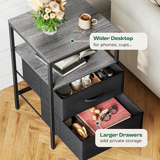 Huuger Night Stand with Charger Station, 27.7 Inch Tall Nightstand, Bed Side - Image 5