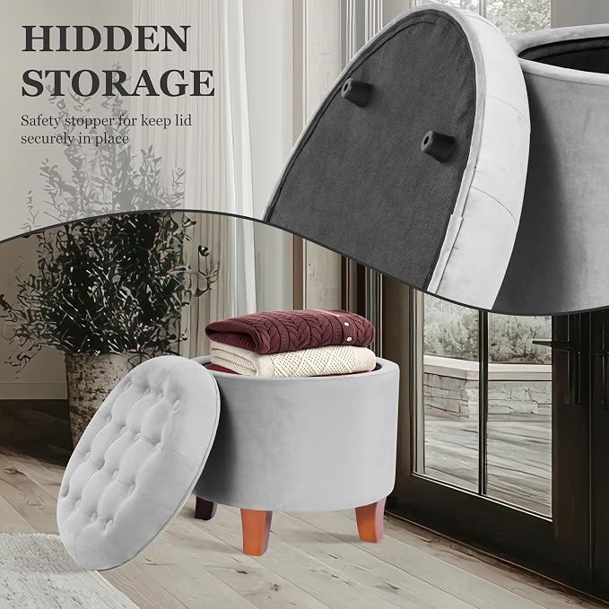 HomePop by Kinfine Fabric Upholstered Round Storage Ottoman - Image 5