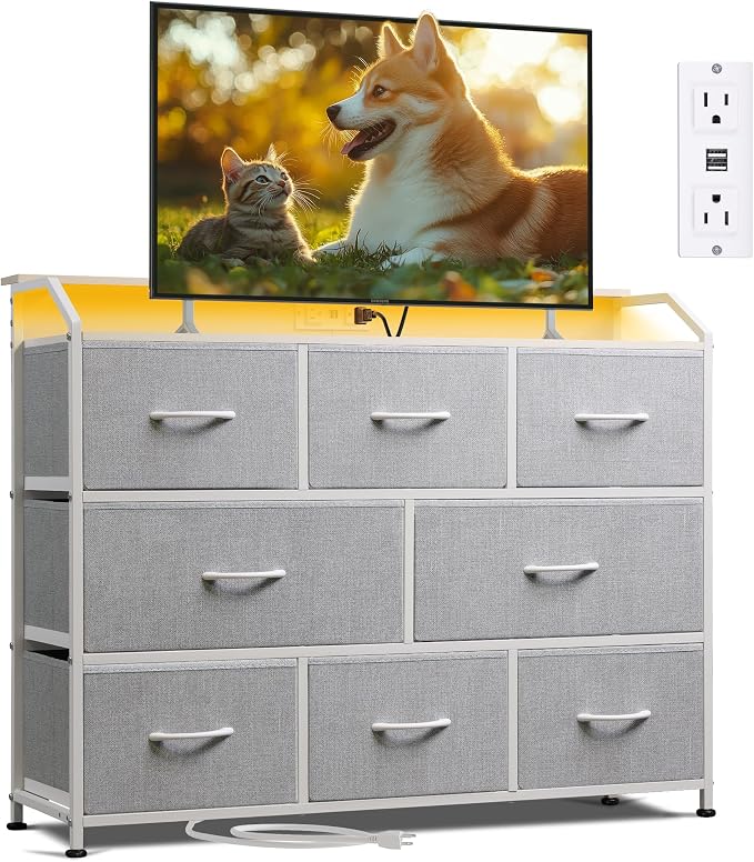 WLIVE Dresser TV Stand with Power Outlets, Led Dresser by WLIVE
