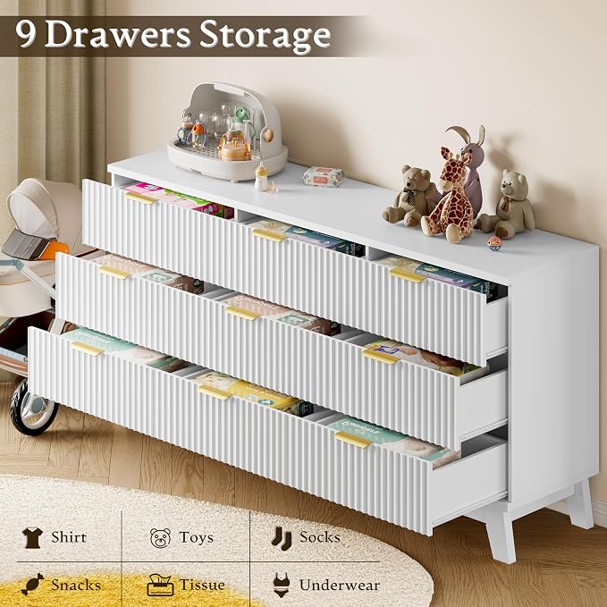 BORNOON Fluted 9 Drawer Dresser, 57.1" Wide Modern Boho Chest of Drawers - Image 6